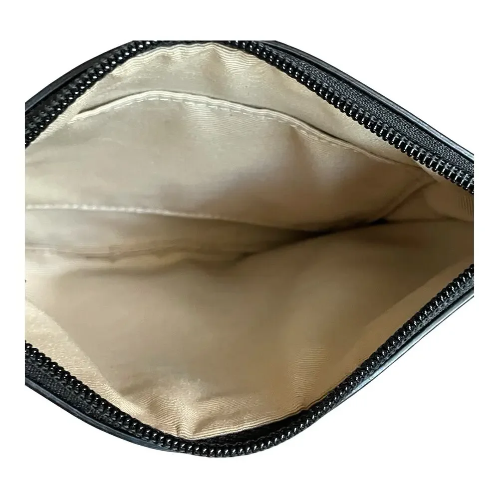 COACH Small Black Soft Pleated Leather Silver Logo Top Zip Clutch Wristlet